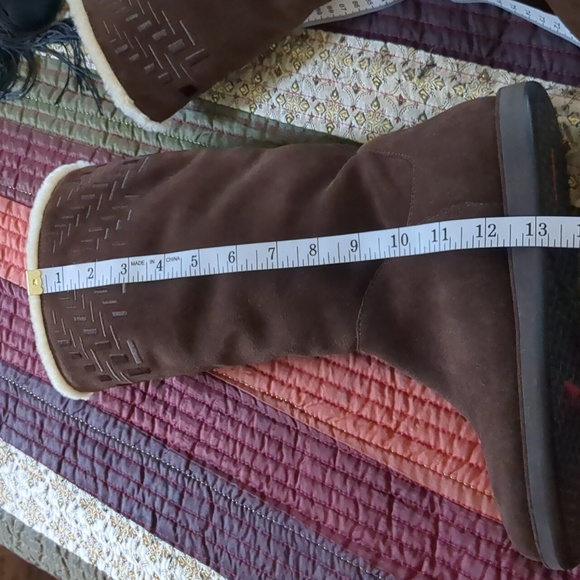 COLE HAAN* waterproof brown suede shearling tall winter boots size 7 rubber sole - Picture 12 of 17